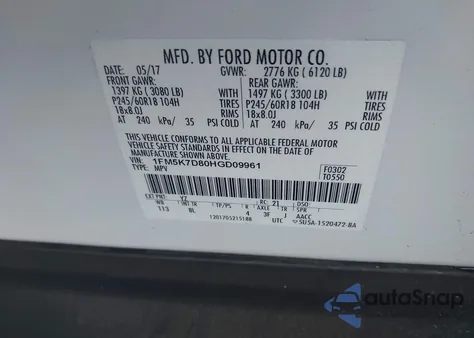 2017 Ford Explorer Xlt из США, поврежденный, VIN 1FM5K7D80HGD09961